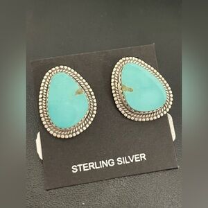 Sterling Silver Royston Turquoise Stud Earrings – Large Southwestern Studs